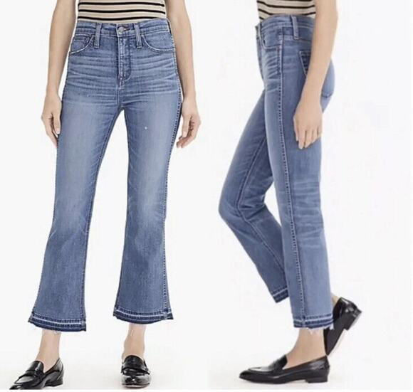 J. Crew Denim - J.Crew Point Sur Denim 10” High Rise Demi Boot Jeans Cropped Raw Hem Women’s 26